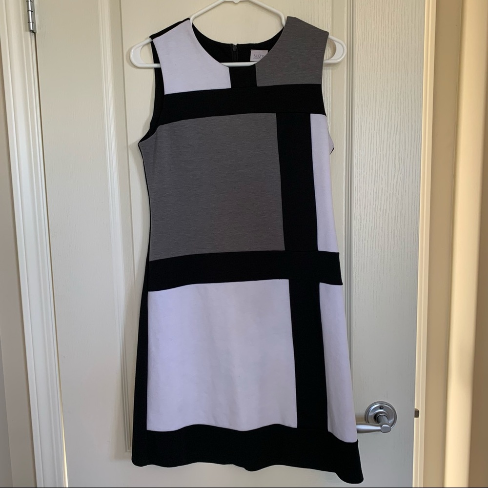 Black, Grey and White Geometric Print Dress